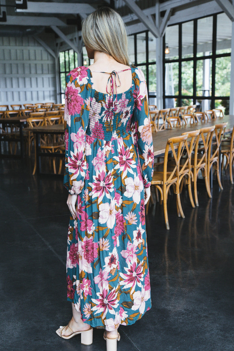 Whitley Long Sleeve Floral Maxi Dress, Hunter Green