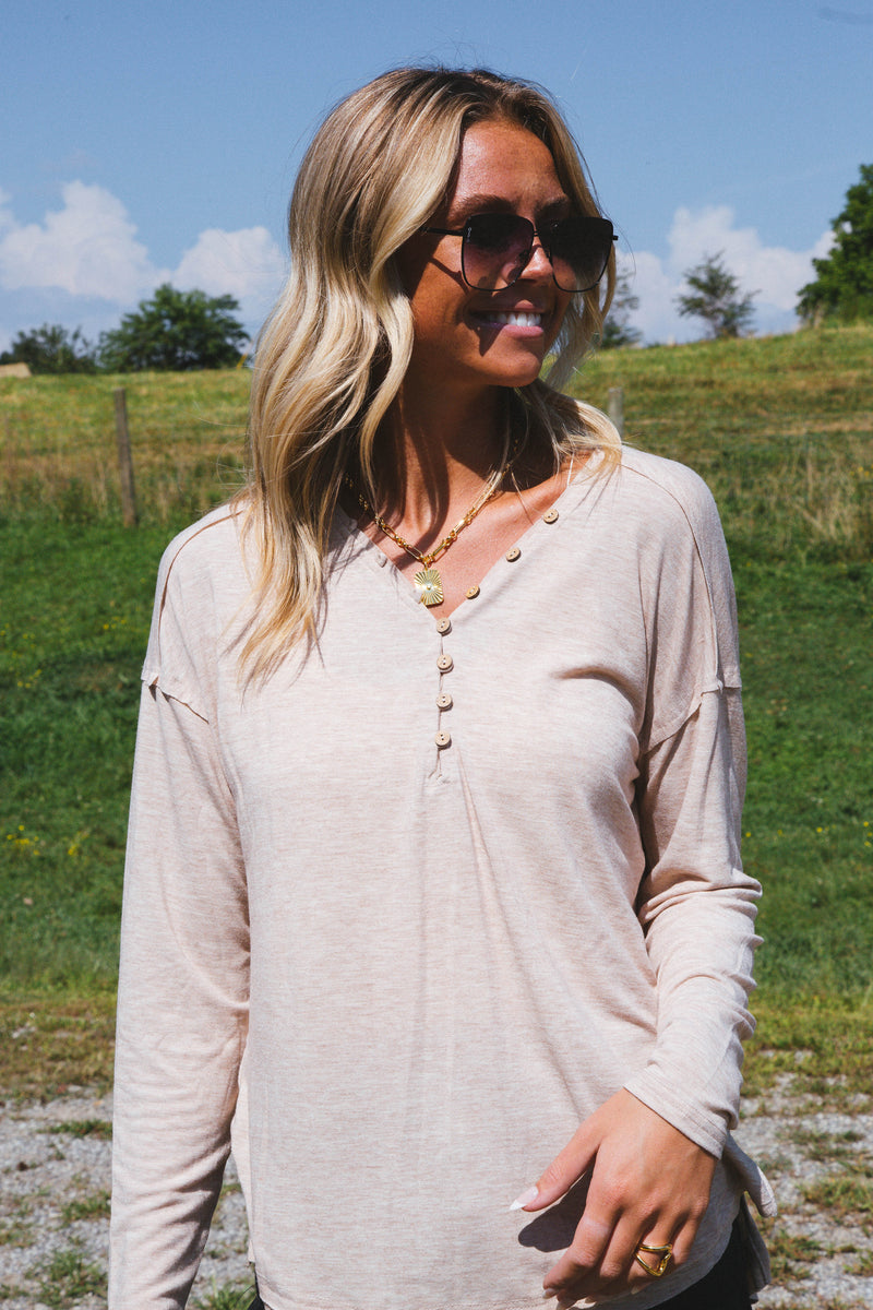 Bence Button Knit Top, Oatmeal