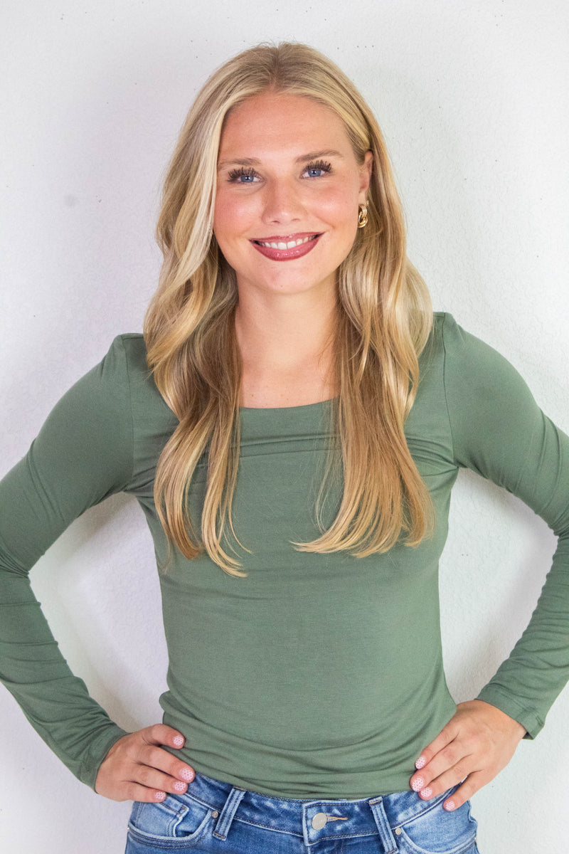 Della Layered Round Neck Top, Olive