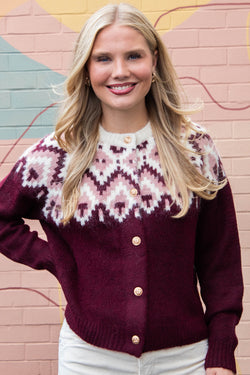 Cornelia Raglan Sleeve Cardigan, Burgundy | RD Style