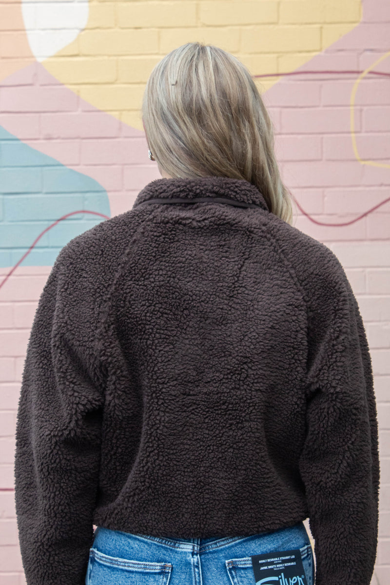Aria Sherpa Button Neck Jacket, Brown