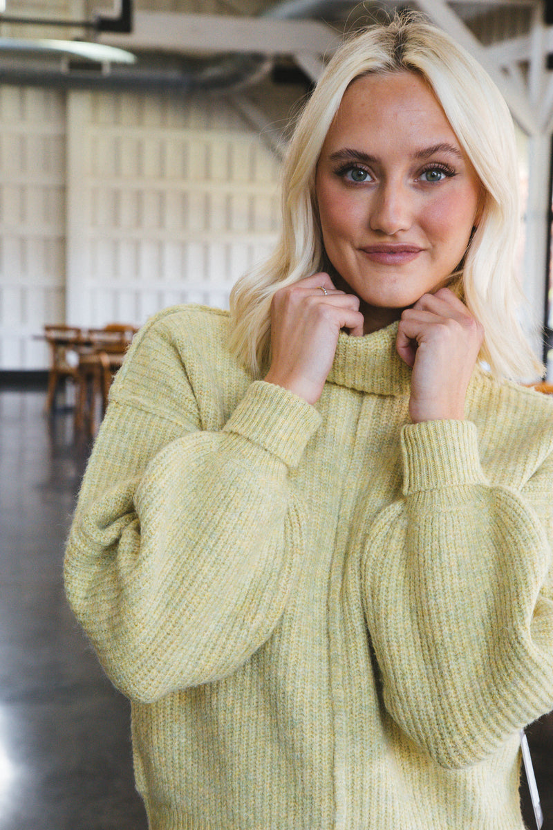 Be True Turtleneck Knit Sweater, Lime