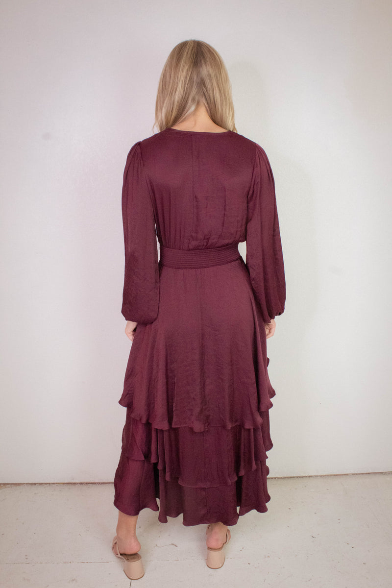 Bei Surplice V-Neck Midi Dress, Wine | Steve Madden