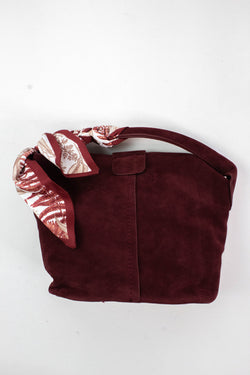Margaret Small Suede Bucket Bag, Burgundy