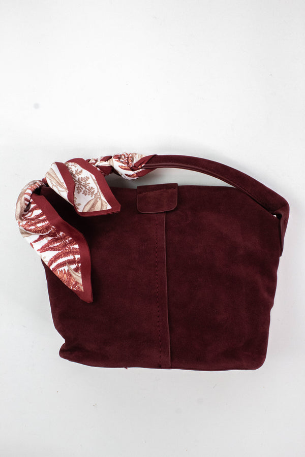 Margaret Small Suede Bucket Bag, Burgundy