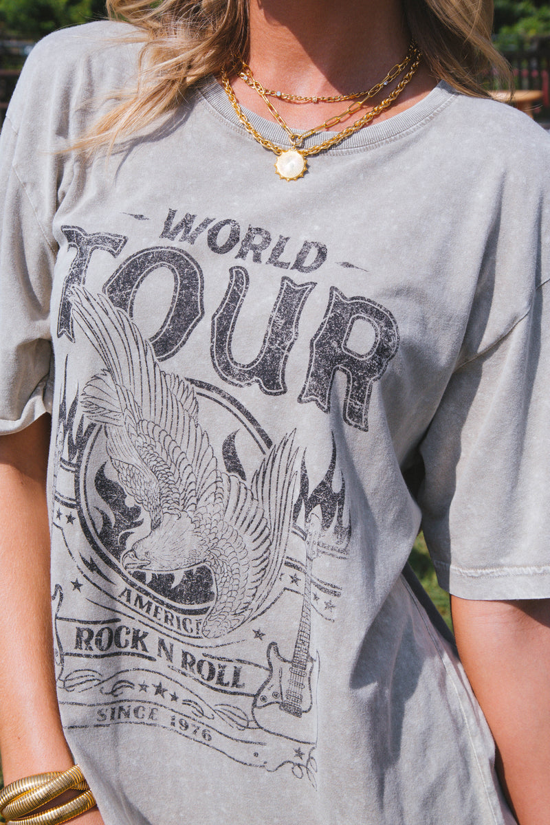 World Tour Rock N Roll Since 1976 Graphic Tee, Mocha