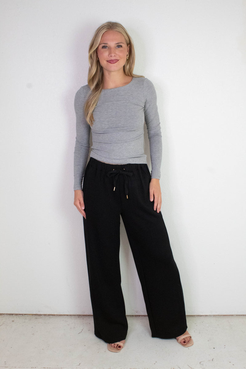 Elowyn Double Layer Rib Knit Tee, Heather Grey