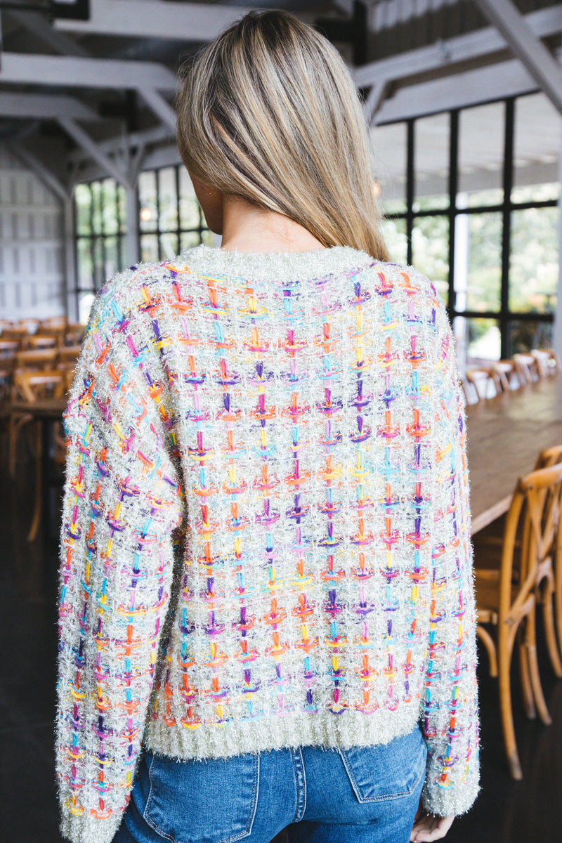 Millard Tweed Knit Sweater, Cream Multi