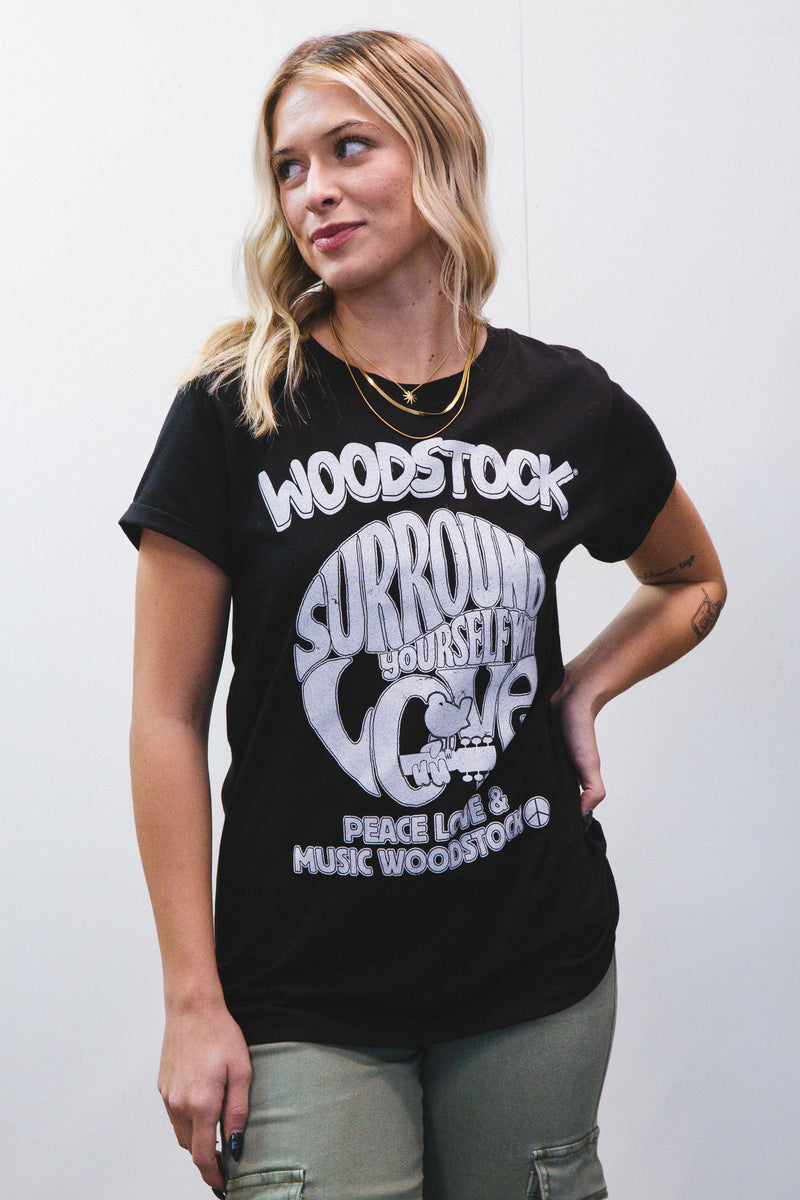 Woodstock Love Graphic Tee, Black | Recycled Karma