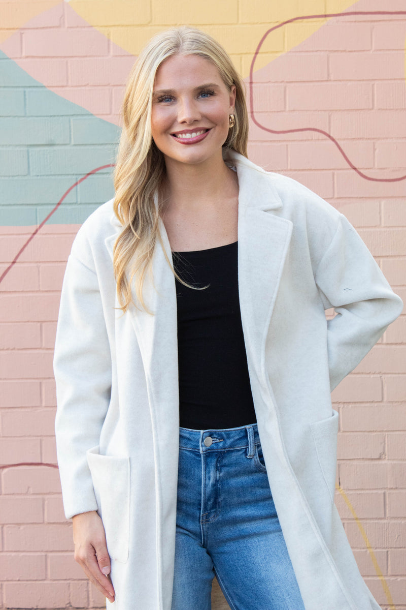 Out Of Town Open Front Coat, Ivory | Sadie & Sage