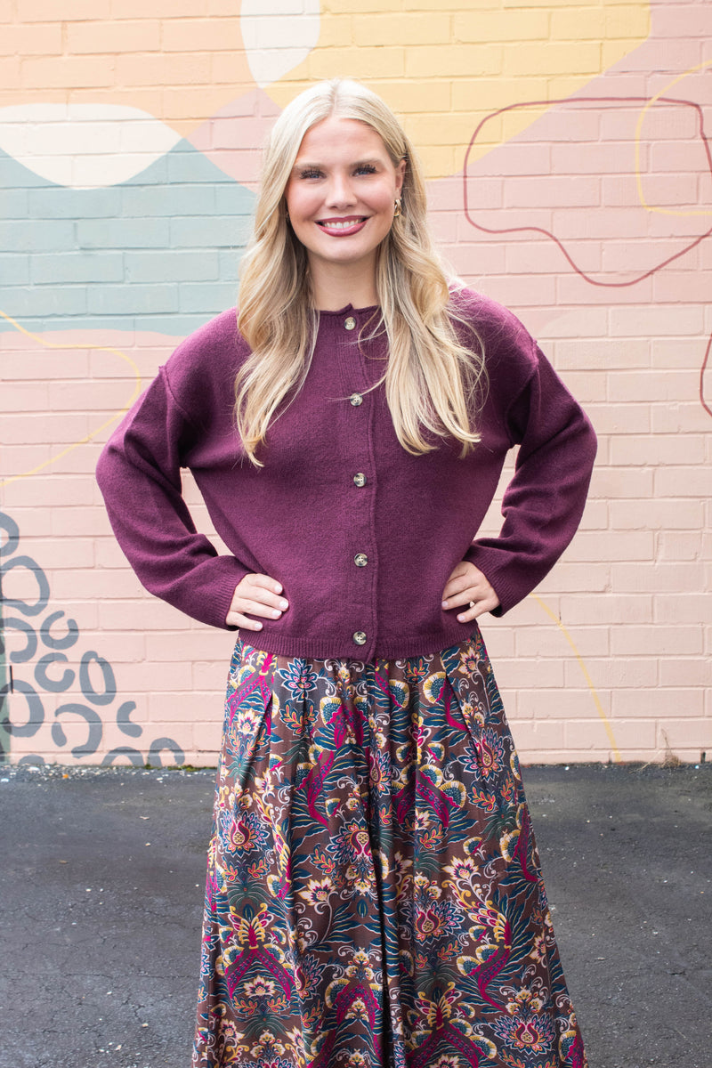 Melina Roll Neck Cardigan, Dark Cherry