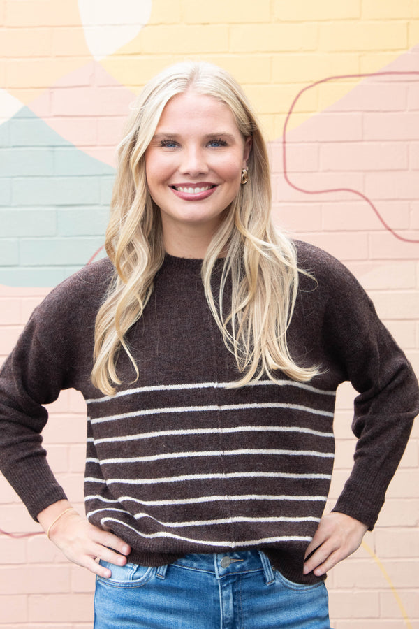 Kyra Striped Seam Detail Sweater, Brown