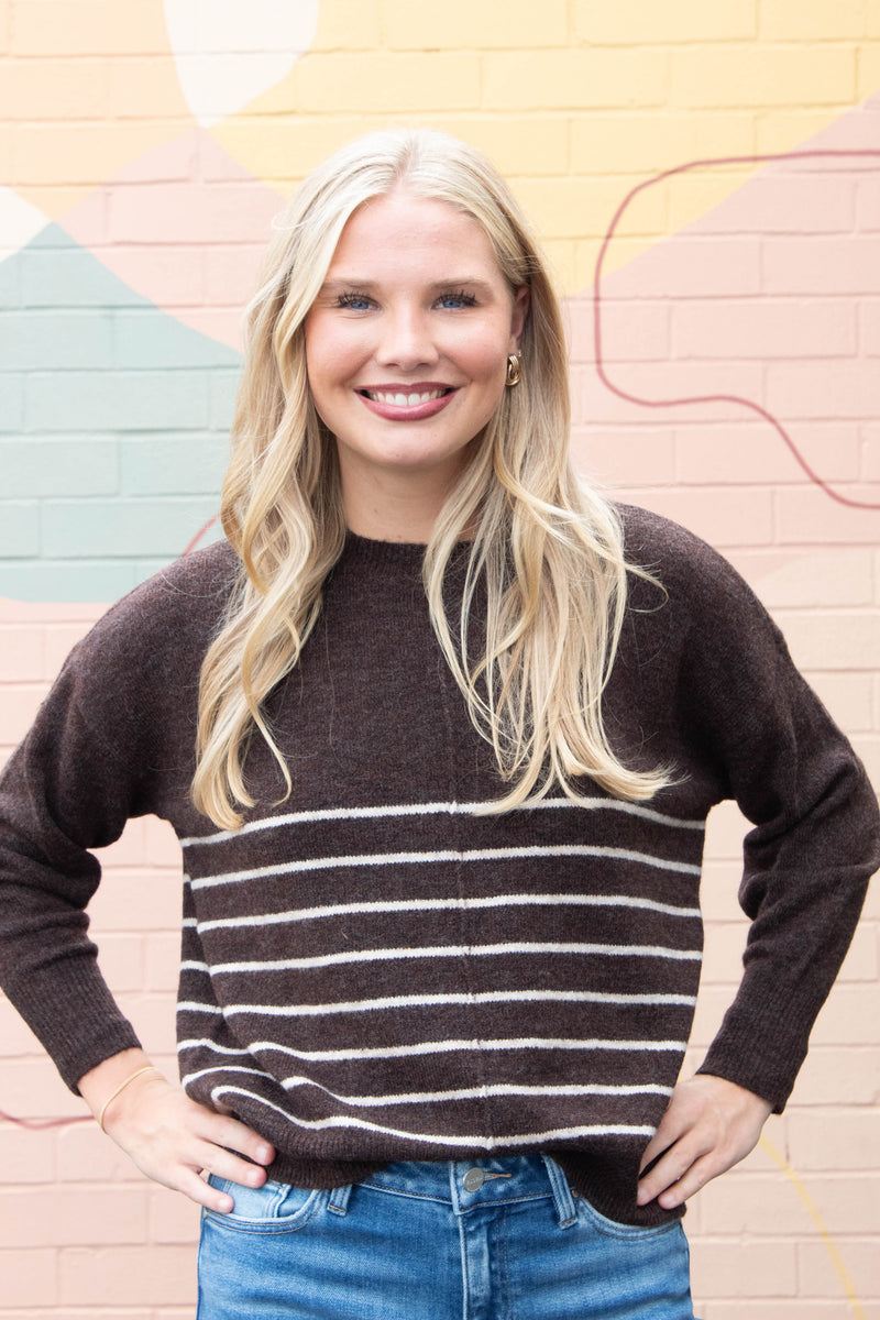 Kyra Striped Seam Detail Sweater, Brown