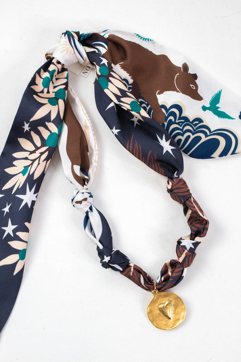 Marigold Artisan Cross Scarf Necklace, Navy/Brown | Nora James Jewelry