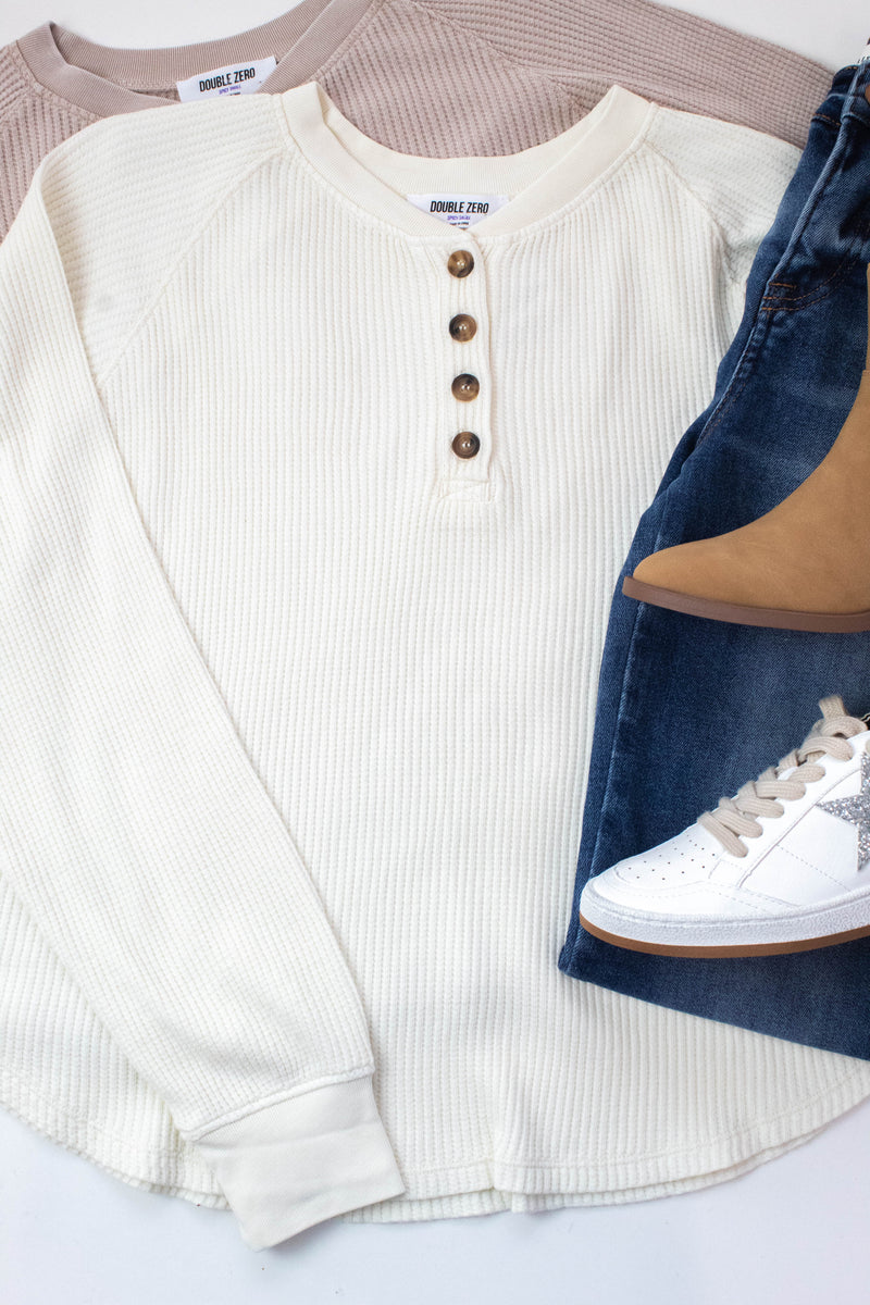 Jordan Knit Henley Top, Cream