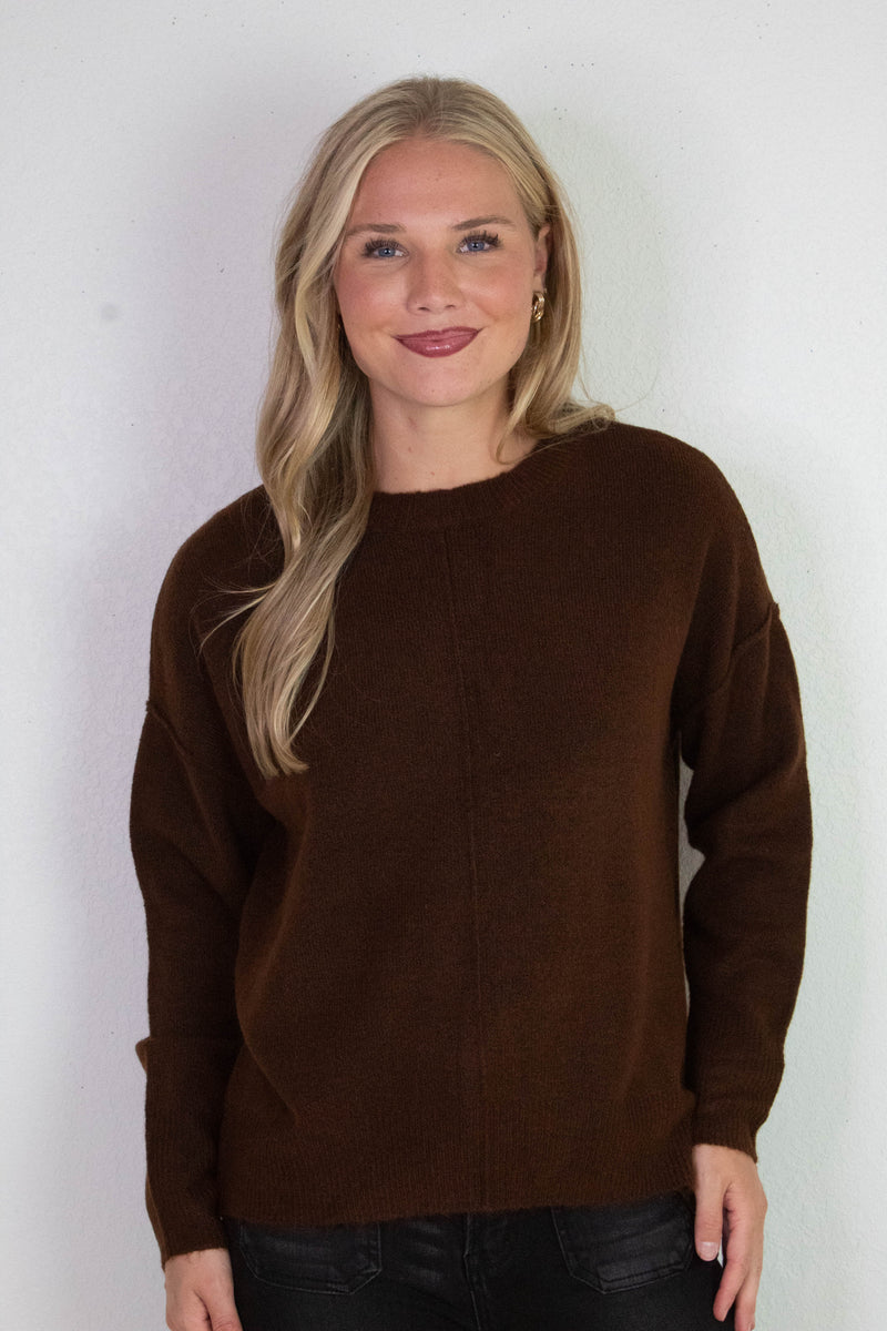 Noa Front Seam Detail Sweater, Brown