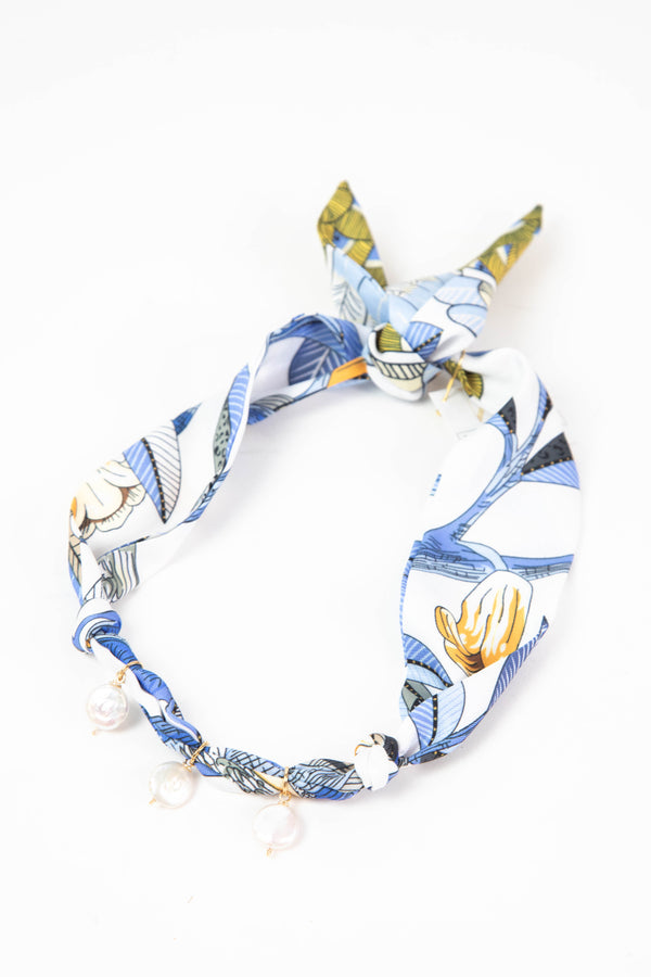 Haven Triple Pearl Scarf Necklace, Blue/White | Nora James Jewelry