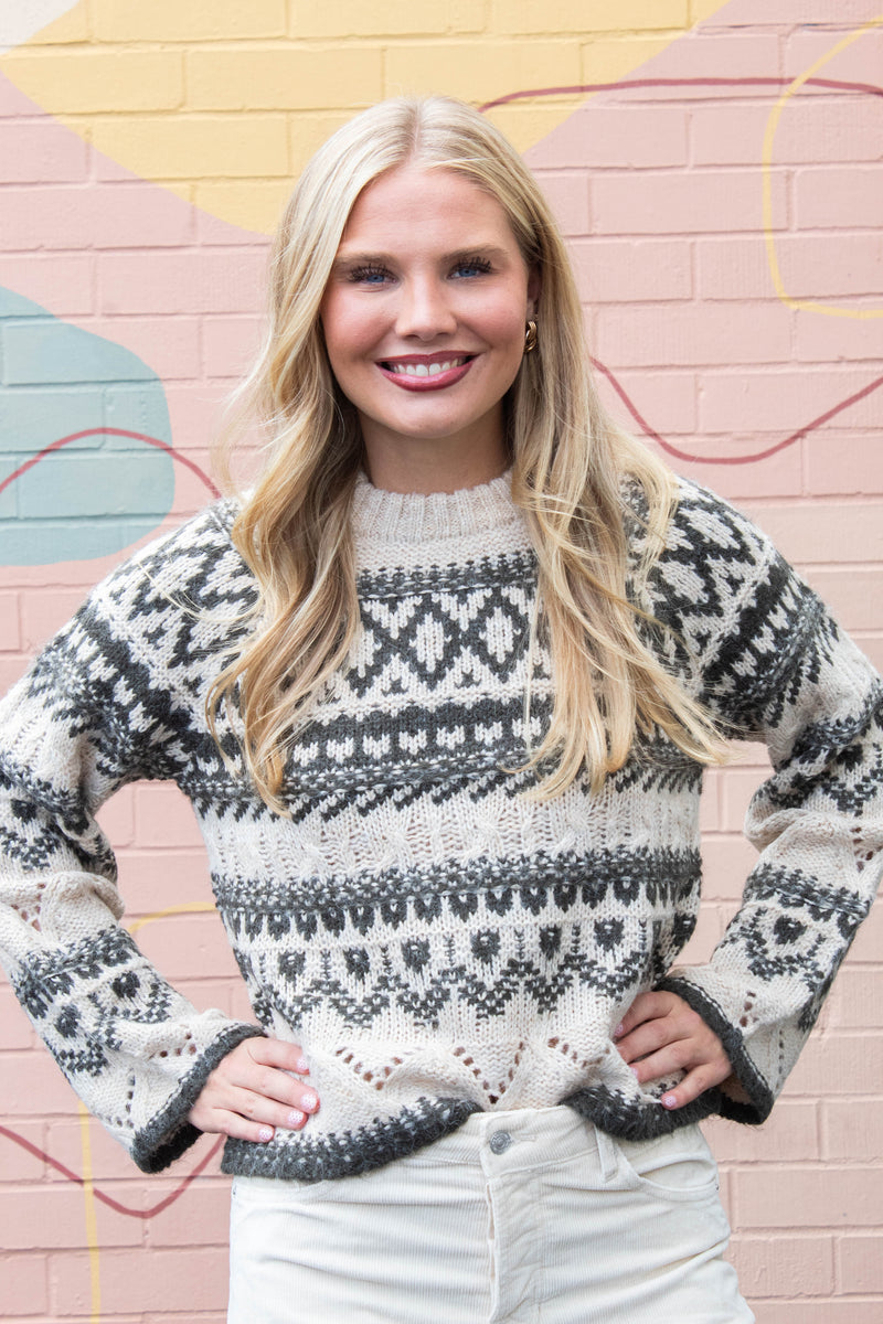 Fairisle Crew Neck Sweater, Light Oat Multi | Sanctuary