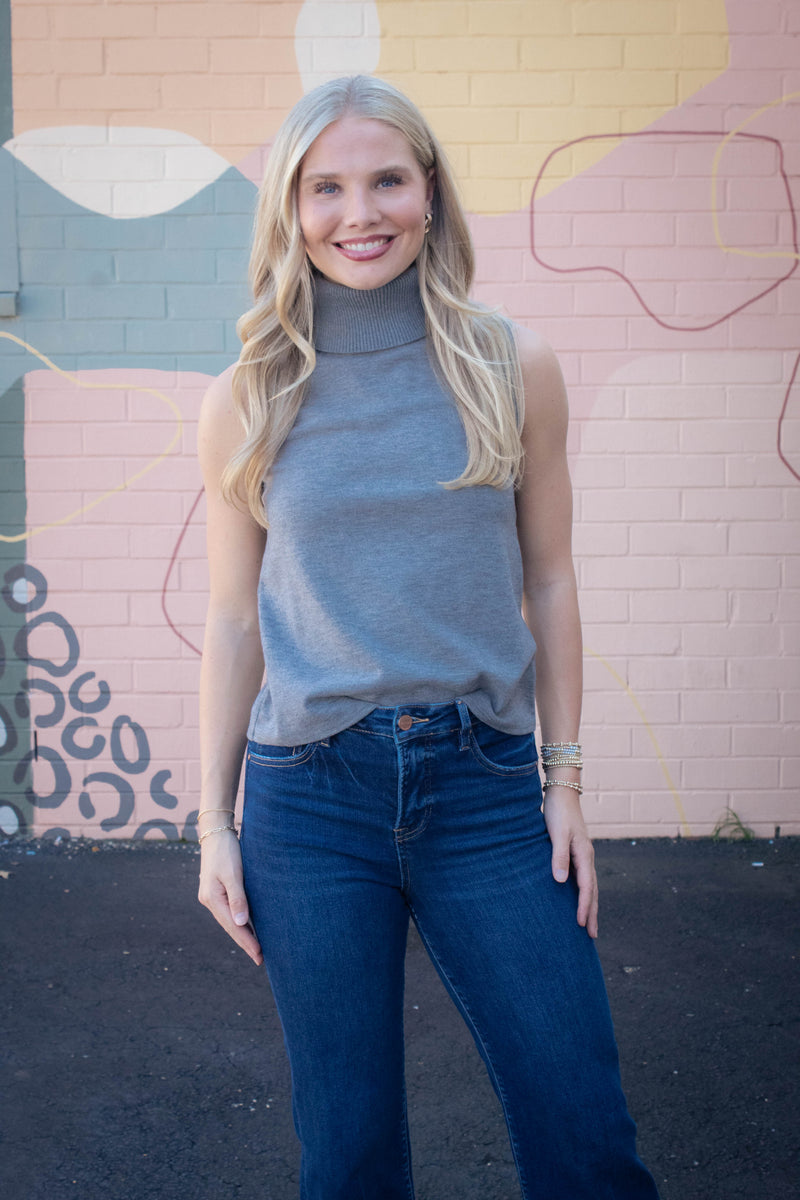 Zoe Sleeveless Turtle Neck Top, Heather Grey