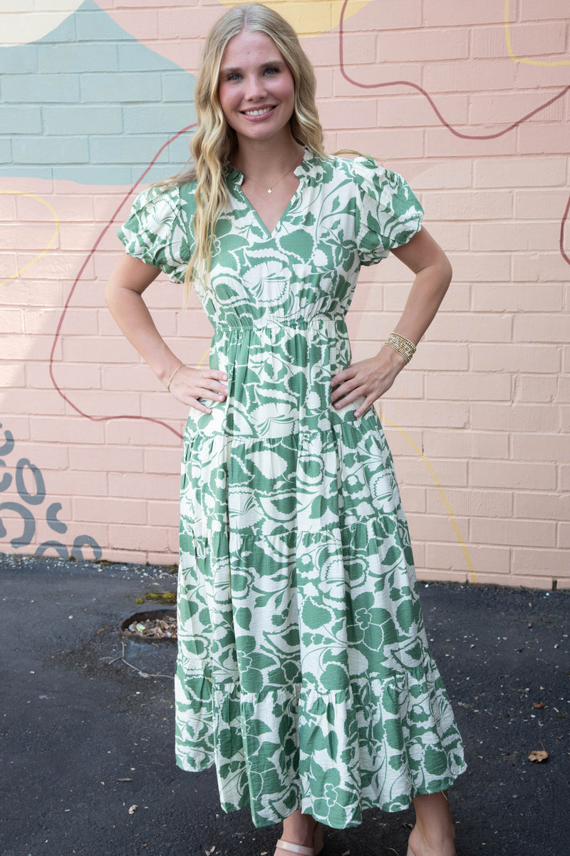 Iris Printed Maxi Dress, Sage