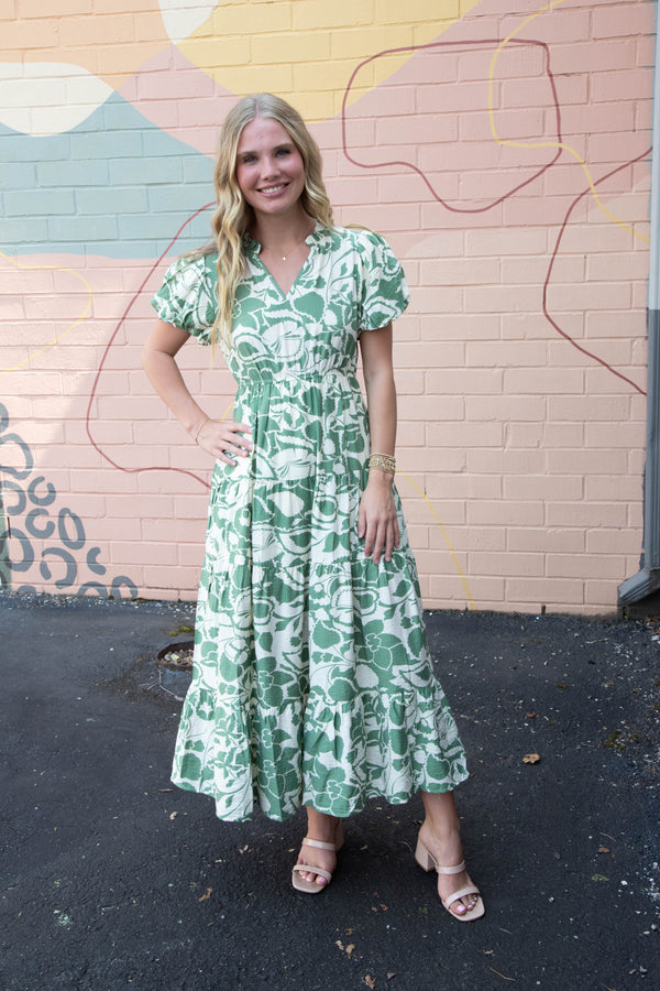 Iris Printed Maxi Dress, Sage