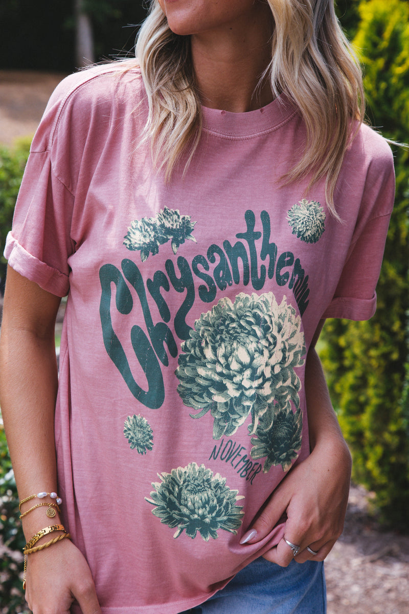 November Chrysanthemum Tee, Dusty Pink | Girl Dangerous