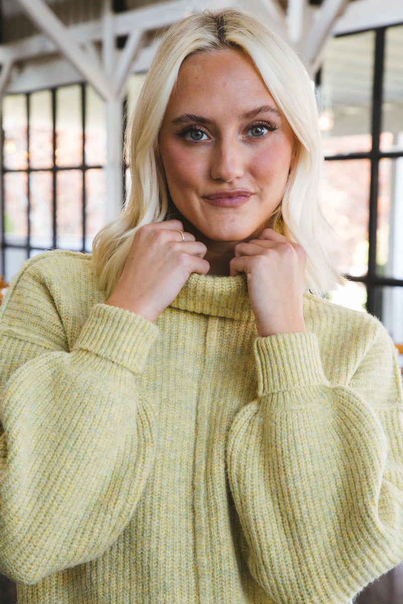 Be True Turtleneck Knit Sweater, Lime