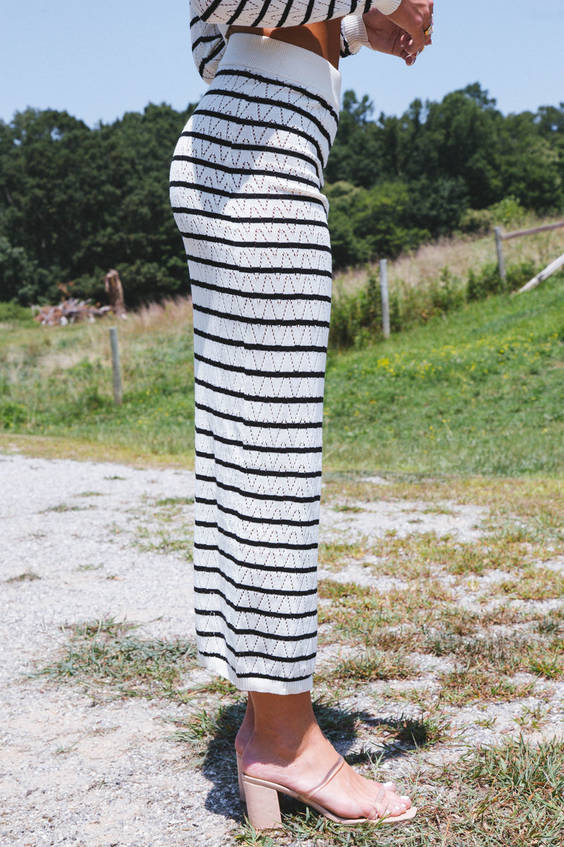 Madallaine Knit Long Skirt, Cream Stripe