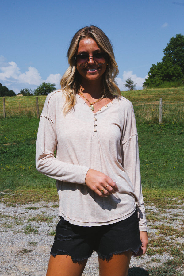 Bence Button Knit Top, Oatmeal