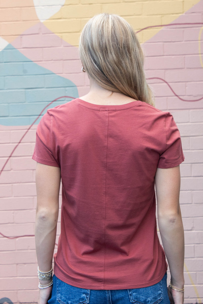 Tatum Cotton Jersey V-Neck Tee, Chili Oil