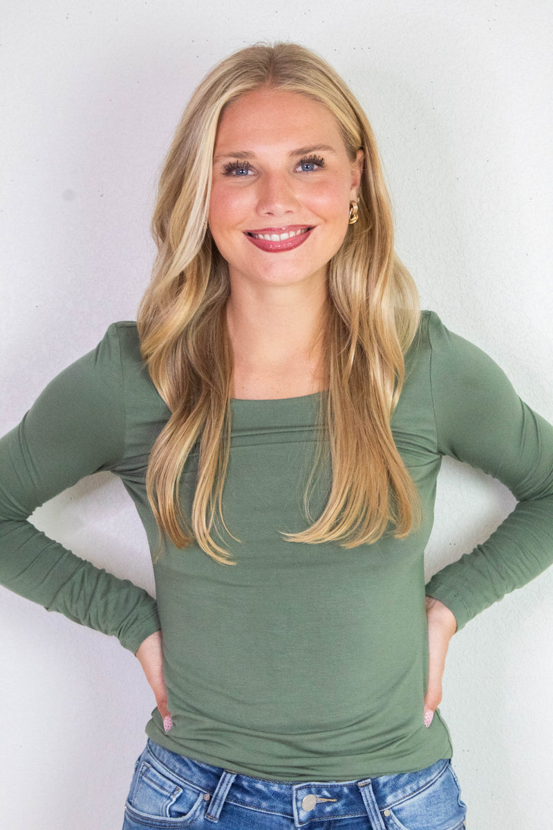 Della Layered Round Neck Top, Olive