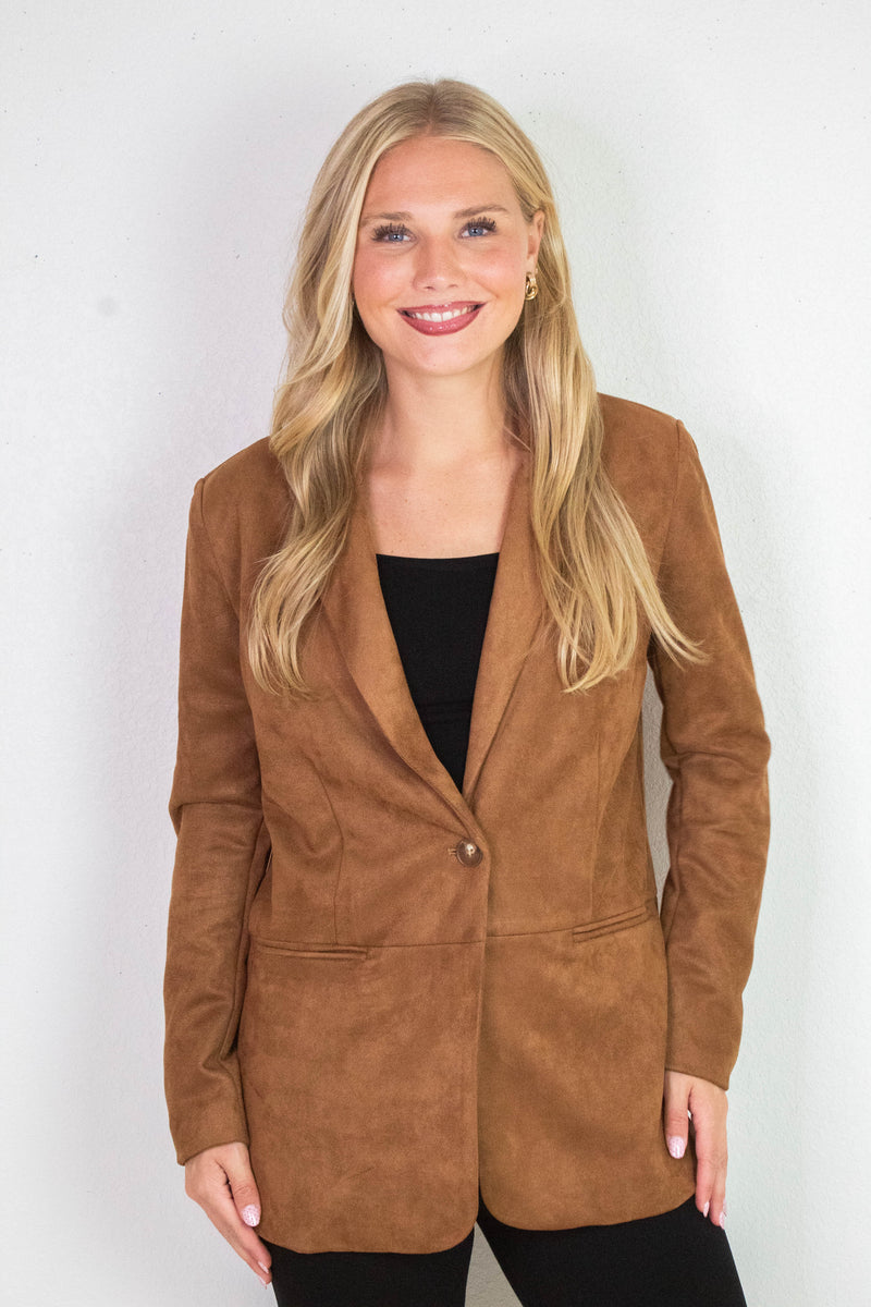 Miranda Faux Suede Blazer, Cognac