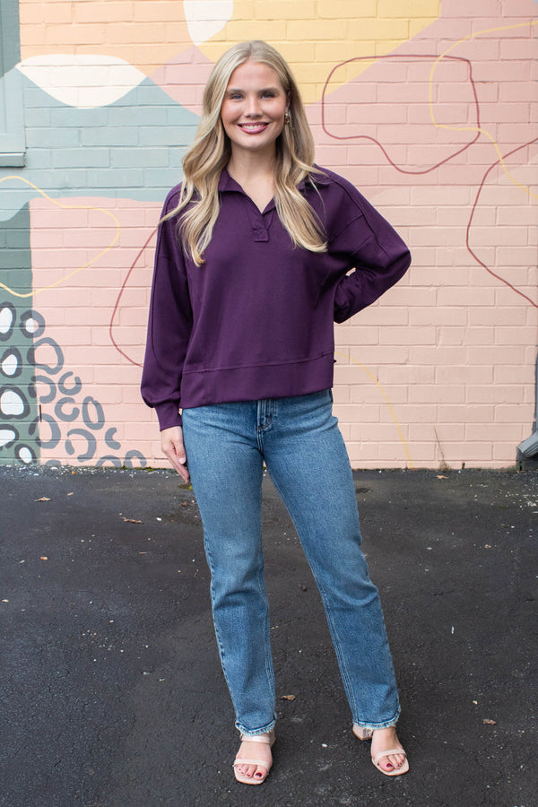 Neo Knit Polo Sweatshirt, Plum