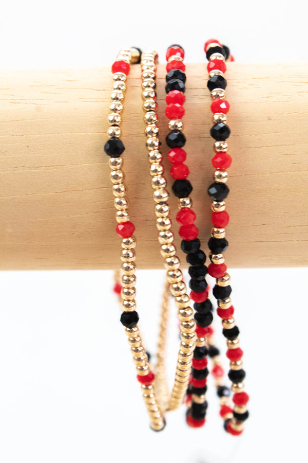 Aleena Glass & Gold Beaded Bracelets, Red/Black