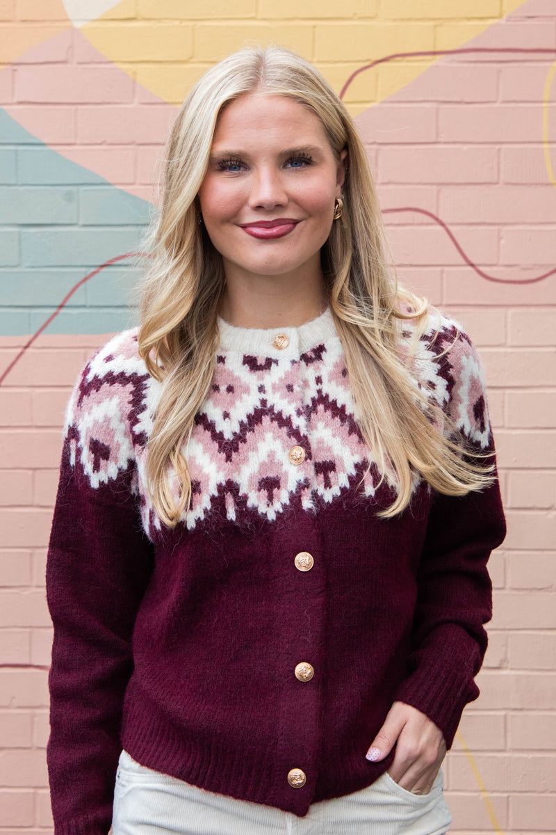 Cornelia Raglan Sleeve Cardigan, Burgundy | RD Style