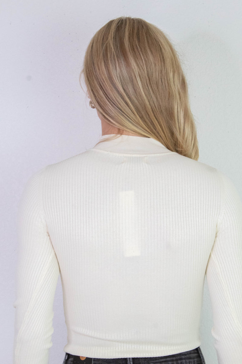 Bella High Neck Ribbed Bodysuit, Cream