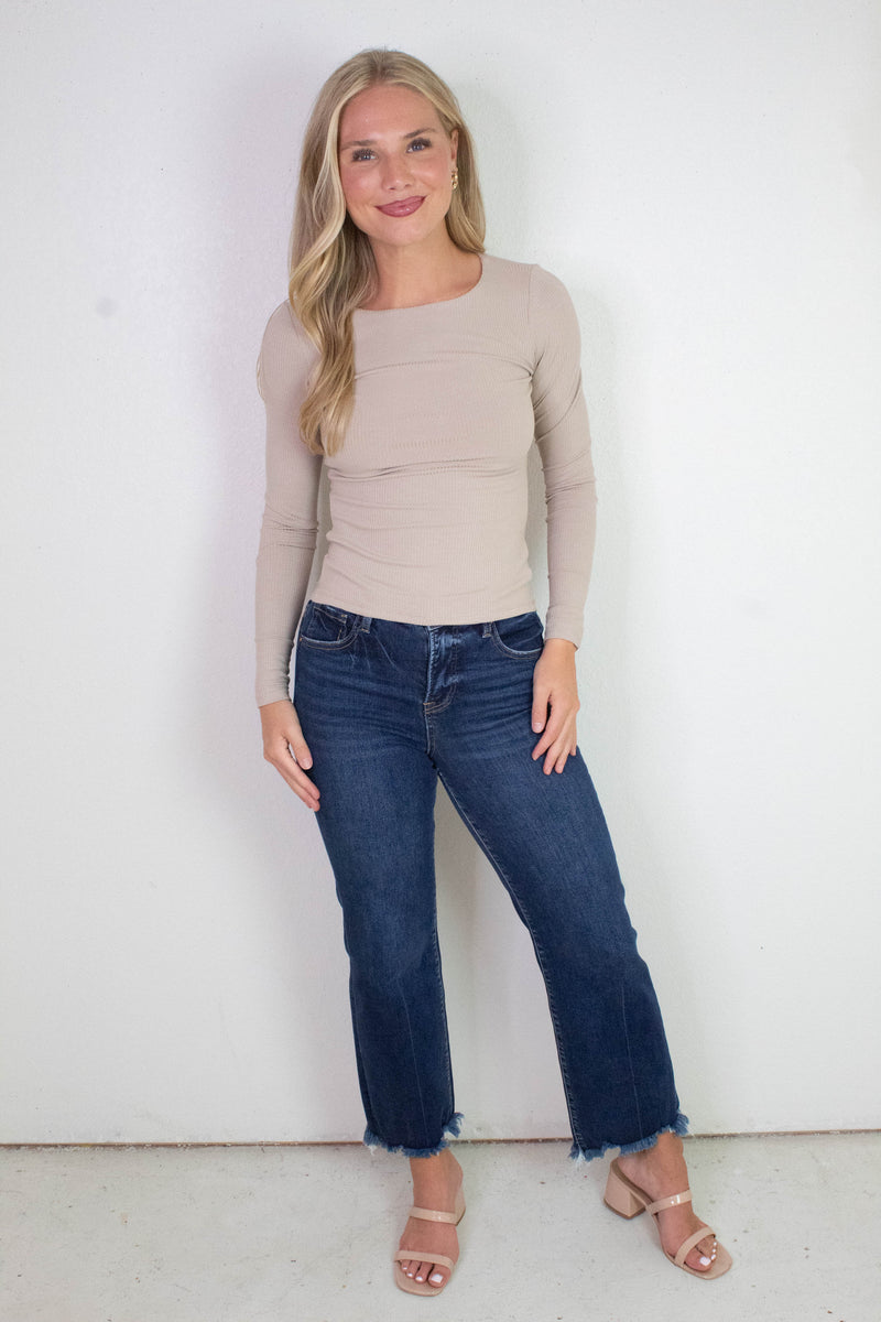 Elowyn Double Layer Rib Knit Tee, Mushroom