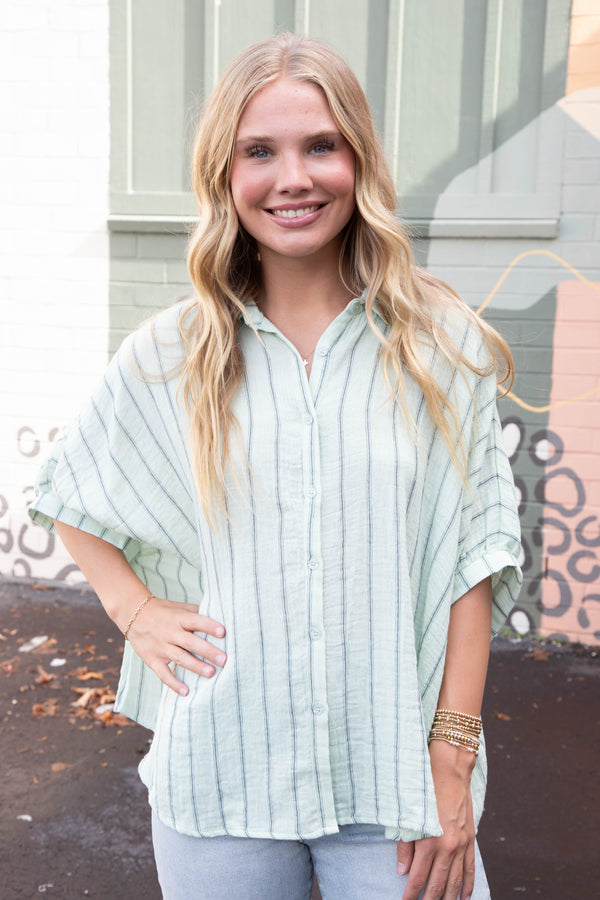 Freya Oversized Drop Shoulder Blouse, Mint