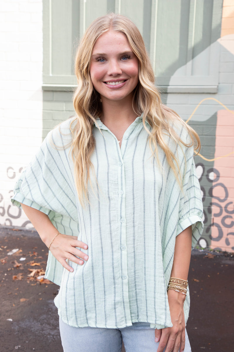 Freya Oversized Drop Shoulder Blouse, Mint