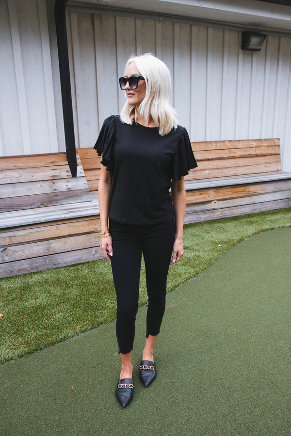 Sissy Pleated Sleeve Tee, Black | Velvet Heart