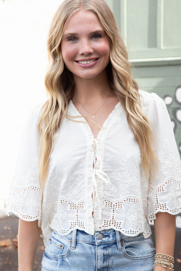 Katalina Floral Embroidered Blouse, Ivory