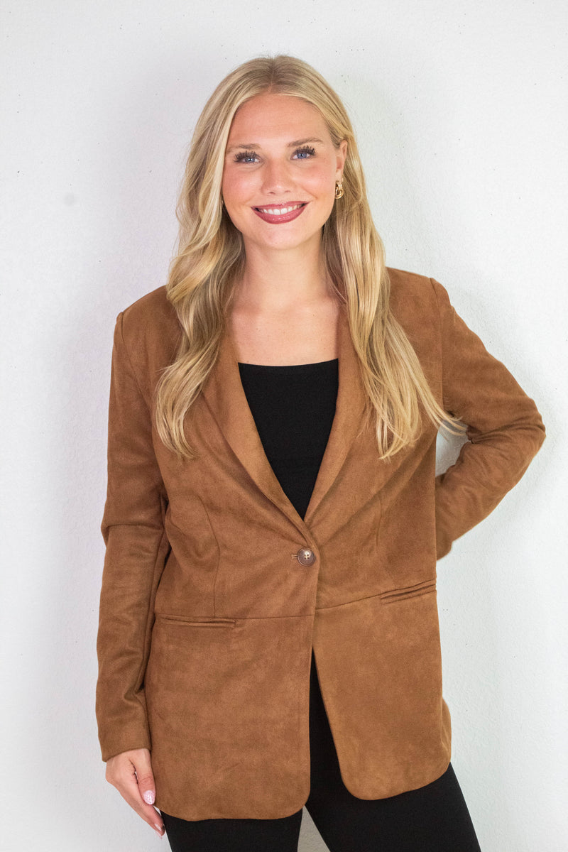 Miranda Faux Suede Blazer, Cognac