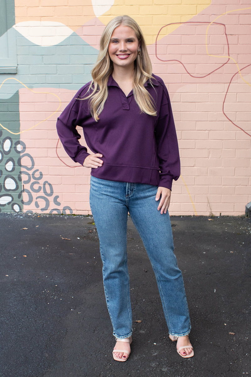 Neo Knit Polo Sweatshirt, Plum