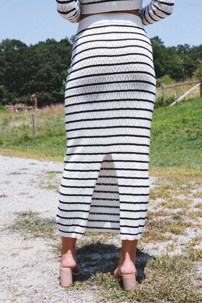 Madallaine Knit Long Skirt, Cream Stripe