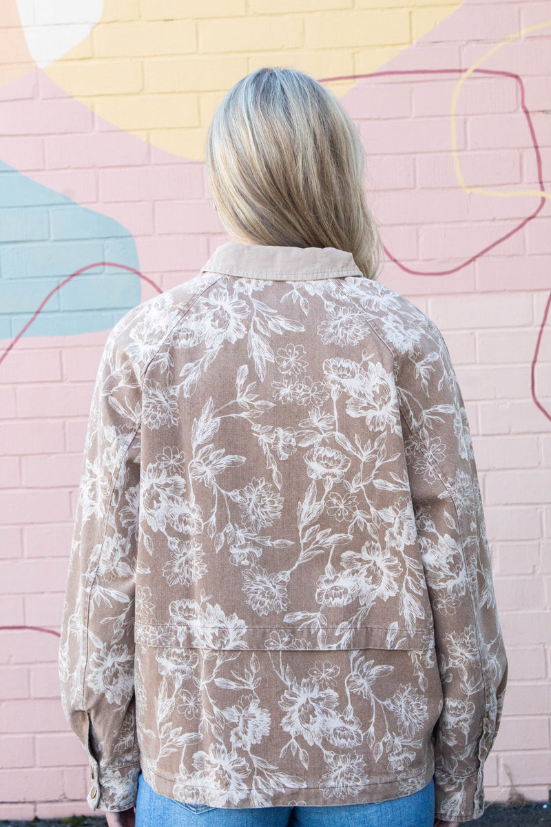 Angelica Corduroy Collared Floral Jacket, Light Brown