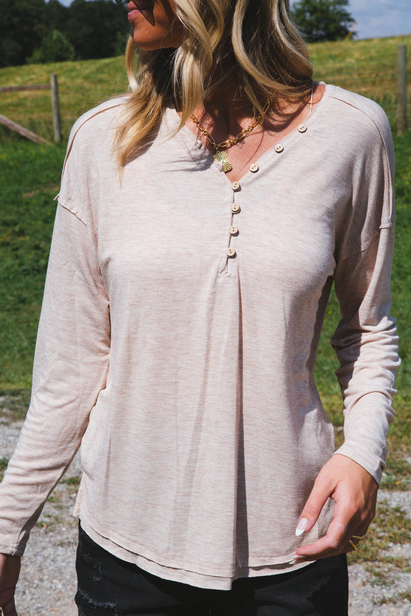 Bence Button Knit Top, Oatmeal