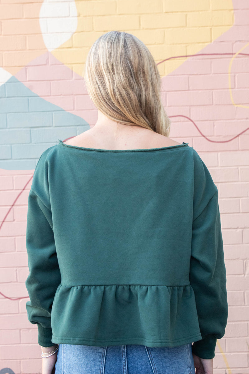 Arabella Peplum Hem Sweatshirt, Hunter Green