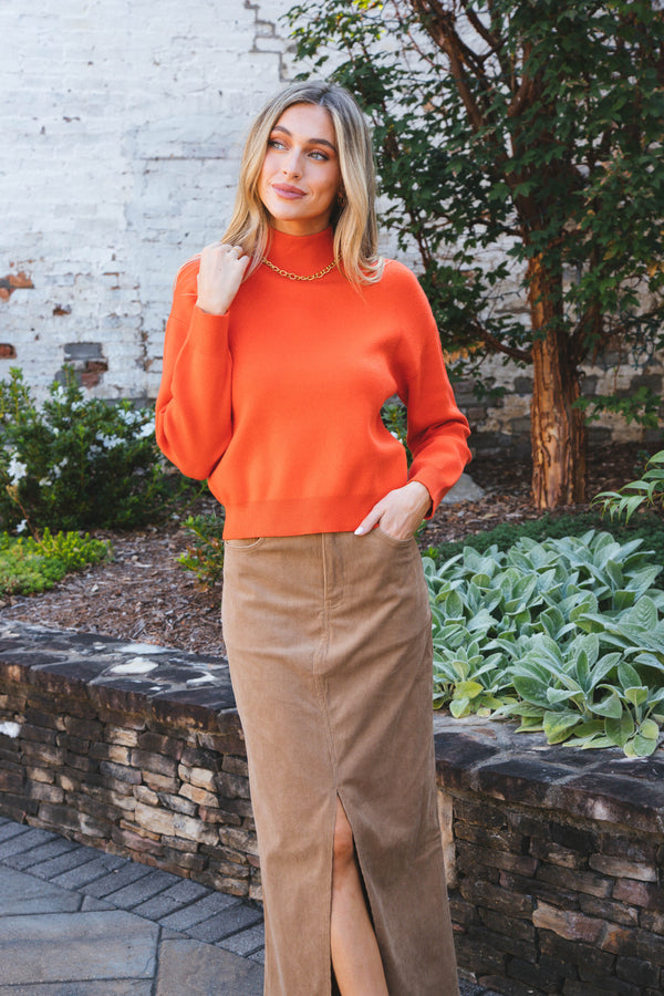 Johanna Solid Crewneck Pullover, Orange | RD Style