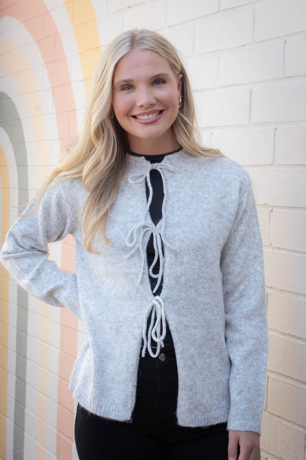 Calla Tie Front Cardigan, Grey Cloud | RD Style