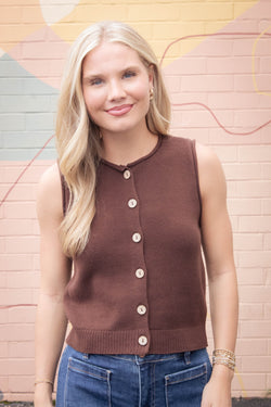 Lina Raw Edge Cardigan Vest, Brown